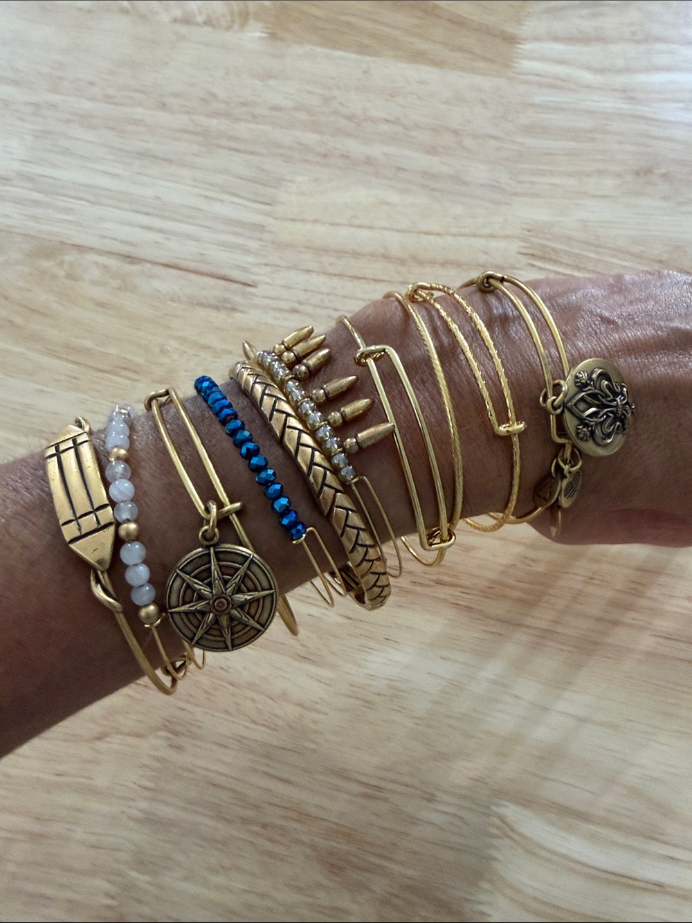 Alex and Ani Gold-Tone Stackable Bracelet Set with Blue Accent